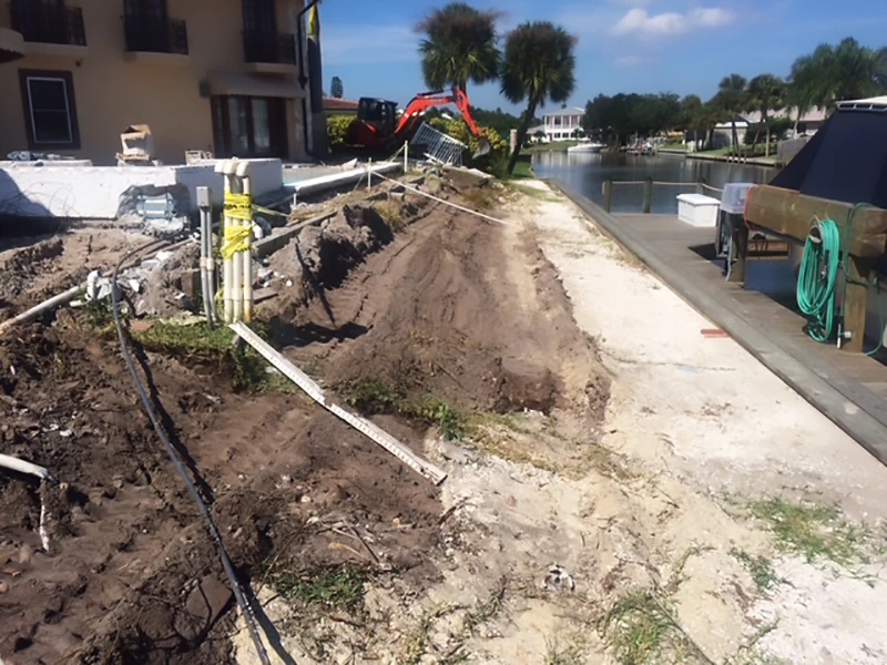 Construction site near waterway.