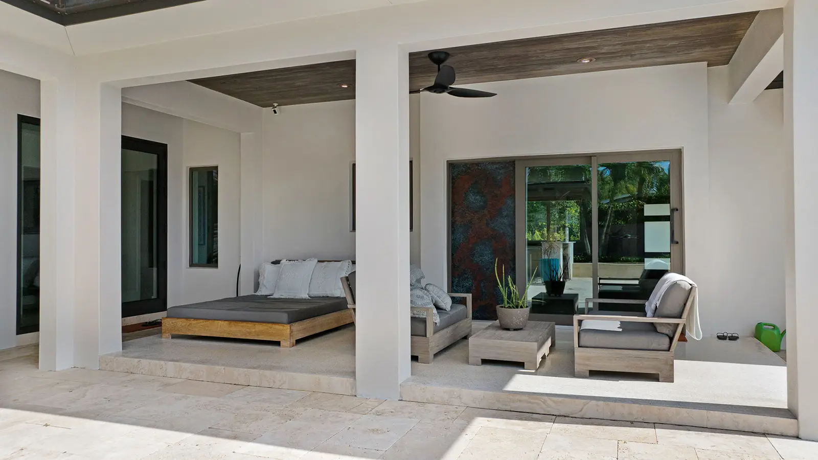 A home outdoor living space with custom patio pavers