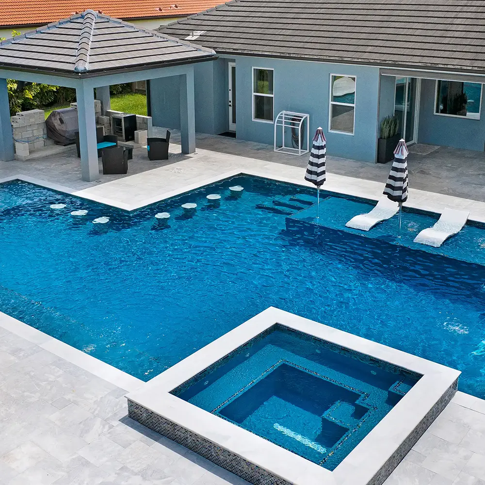 A new home with a modern swimming pool and spa