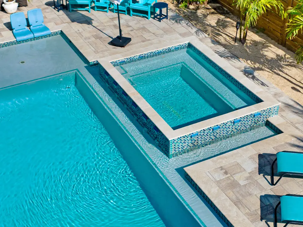 Aerial photo of a swimming pool and spa in Florida