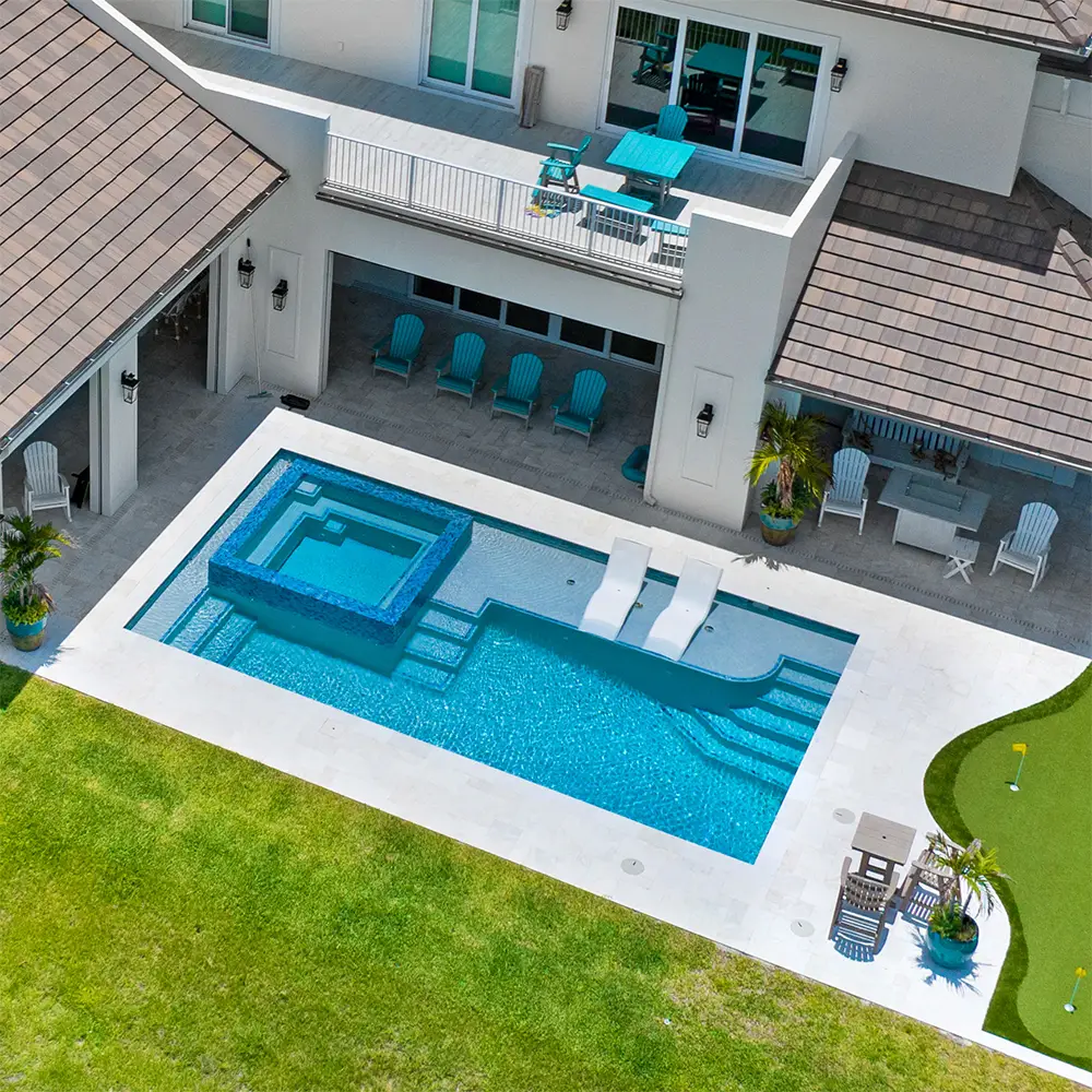 A modern home with a beautiful swimming pool